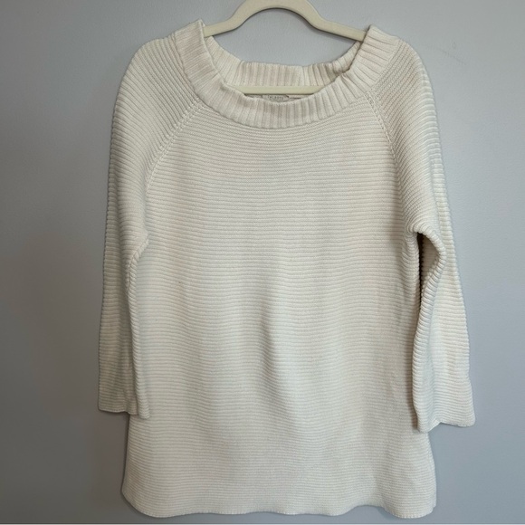 Talbots Off White Cream Ribbed Crewneck 3/4 Sleeve Sweater Women’s Size XL - Picture 1 of 5
